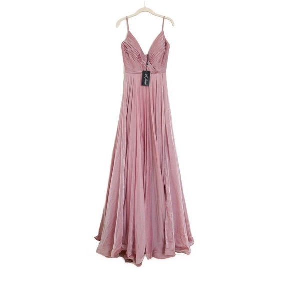 La Femme 28611 Pleated Bodice Chiffon Ball Gown Mauve Size 2 NWT - Picture 3 of 8